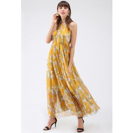 Flower Season Chiffon Maxi Slip Dress in Yellow - Retro, Indie and ...