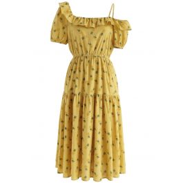 Pineapple Illusion Cold-Shoulder Dress in Yellow - Retro, Indie and ...