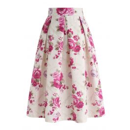 Chicwish Blue Floral Sketch Pleated Midi Skirt