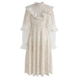 Always A Ruffled Mesh Lace Dress in Cream - Retro, Indie and Unique Fashion