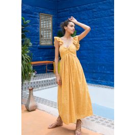 Sending Love Embroidered Eyelet Maxi Dress in Mustard - Retro, Indie ...