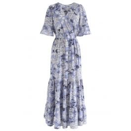 Plant Fairyland Wrap Chiffon Maxi Dress in Blue - Retro, Indie and ...