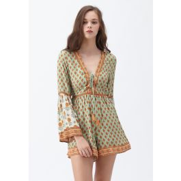 Sunset Kiss Boho Lace-Up Playsuit - Retro, Indie and Unique Fashion