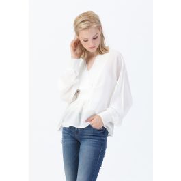 Batwing Sleeves Wrapped Top in White - Retro, Indie and Unique Fashion