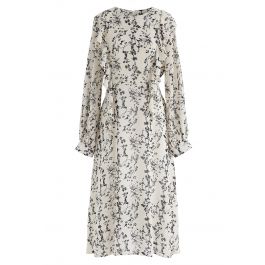 Floret Ruffle Long Sleeves Chiffon Dress in Ivory - Retro, Indie and ...