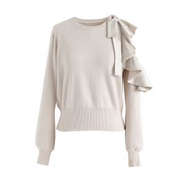 Ruffle Cut Out Sleeves Knit Top in Cream - Retro, Indie and Unique Fashion