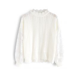 Eyelet Trim Crochet Sleeves Knit Top in White - Retro, Indie and Unique ...