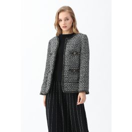 Pockets Trimmed Tweed Jacket in Black - Retro, Indie and Unique Fashion