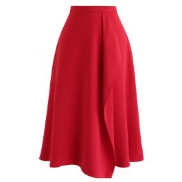 Asymmetric Flap Trim A-Line Midi Skirt in Red - Retro, Indie and Unique ...