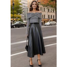 Minueto Ofelia Belted Faux Leather Skirt in Black
