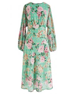 Floral to See Midi Dress with Gold Spot in Mint