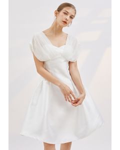 Pleated Chiffon Spliced Cocktail Dress in White