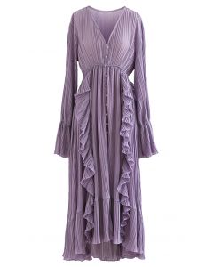 Breezy Ruffle Asymmetric Pleated Chiffon Maxi Dress in Lilac