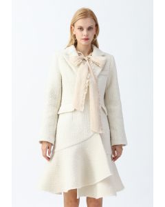 Asymmetric Frill Hem Tweed Coat Dress in White - Retro, Indie and ...