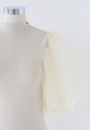 Fitted Organza Bubble Sleeves Knit Top In Cream - Retro, Indie And ...