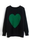 One Heart Rib Knit Oversized Sweater in Black