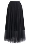 Venus Glitter Mesh Tulle Midi Skirt in Black