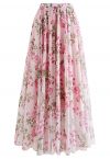 Pink Flower Bud Printed Chiffon Maxi Skirt - Retro, Indie and Unique ...