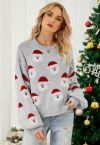 Fuzzy Santa Claus Knit Top in Grey