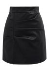 Faux Leather Pleat Detail Mini Skirt in Black