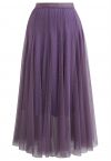 Venus Glitter Mesh Tulle Midi Skirt in Lavender