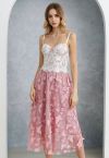 Loveliness 3D Butterfly Embroidered Mesh Tulle Midi Skirt in Pink