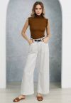 Shimmery White Straight-Leg Belted Jeans