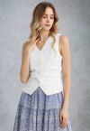 V-Neck Buttoned Down Ruched Vest in White