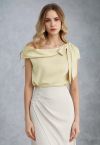 Side Bowknot Asymmetrical Neckline Satin Top in Lime