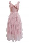 Twist Detail Mesh Tulle Cami Dress in Pink