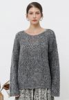 Diamond Pattern Hollow Fuzzy Knit Sweater in Smoke