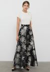 Opulent Maple Leaf Jacquard Flare Maxi Skirt