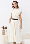 Gentle Knit Top and Belted High Waist Skirt Set in Cream