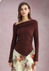 Asymmetrical Neckline Ruched Detail Top in Burgundy