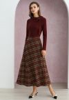 Plaid Lovely Irregular Fake Flap Maxi Skirt in Burgundy