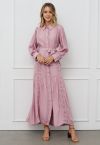 Captivating Lace Tie-Waist Button Down Maxi Dress in Pink