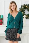 Bowknot Split Sleeve Button Down Cropped Cardigan in Teal