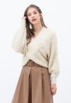 Crisscross Ribbed Knit Crop Sweater In Shimmer Ivory - Retro, Indie And ...