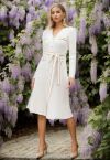 Shimmer Contrast Line Buttoned Knit Dress in White