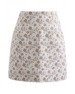 Floret Jacquard Mini Bud Skirt In Grey - Retro, Indie And Unique Fashion