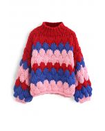Color Blocked High Neck Hand-Knit Chunky Sweater in Smoke - Retro ...