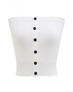 Buttoned Front Strapless Crop Knit Top in White