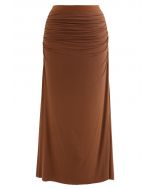 High Waist Ruched Detail Maxi Skirt in Smoke - Retro, Indie and Unique ...