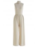 High Neck Sleeveless Top and Pants Set in Sand