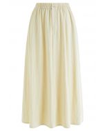 Buttoned A-Line Cotton Midi Skirt in Lime