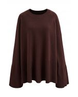 Slit Hem Ribbed Detail Soft Knit Sweater in Brown