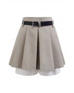 Contrast Hemline Pleated Skorts in Taupe