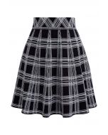 Plaid Knit High Waist Mini Skirt in Black