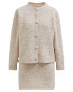 Pearl Embellished Cardigan and Mini Bud Skirt Set in Oatmeal