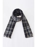 Mix Color Check Tassel Edge Scarf in Black